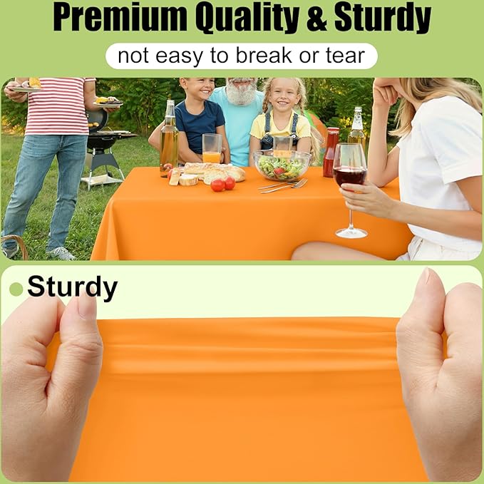Smiry Disposable Table Cloth - 6 Pack, 54 x 108 Inch Waterproof Rectangle Tablecloths for Parties, Decorative Plastic Table Cover, Leakproof & Sturdy, Orange