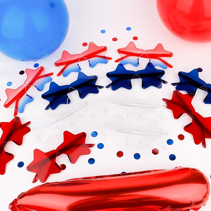 12 Pairs Star Sunglasses Bulk 4th of July Star Glasses Rimless Patriotic Fourth of July Star Shaped Party Sunglasses