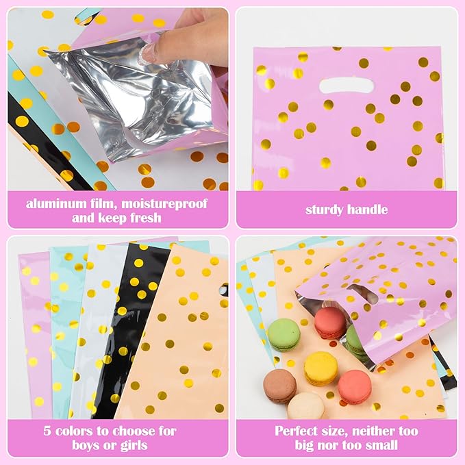 GIFOHAPY Party Favor Bags for Kids, 40PCS Goodie Bags for Birthday Party, 9.8" H*6.7" W Plastic Gift bags with Handle，Treat Bags for Baby Shower, Wedding,Thanksgiving,Classroom