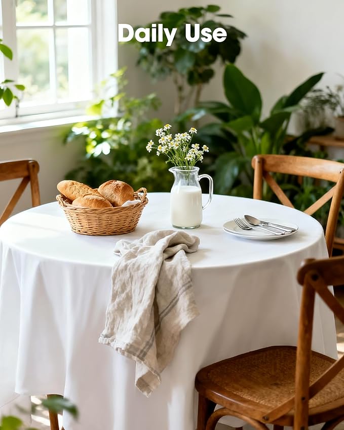 Pureegg Plastic Table Cloth Disposable 6 Pack, 84'' Round Table Cloths, Party, Picnic, Wedding, Decorative Tablecloths, Round, White Plastic Cover, Waterproof, White