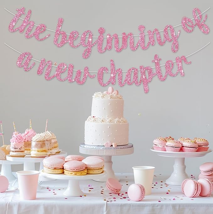 BEISHIDA The Beginning of A New Chapter Banner, Farewell party Decoration,Graduation Sign 2026 Banner,Happy retirement Supplies,Going away party Sign Garland,Graduation banner Glitter Pink