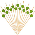 Minisland Green Love Heart Cocktail Picks, 4.7 Inch Long Bamboo Fancy Toothpicks for Appetizers, Decorative Spring Summer Wedding Party Food Drinks Garnish Fruit Kabob Skewer Sticks 100 Counts -MSL442
