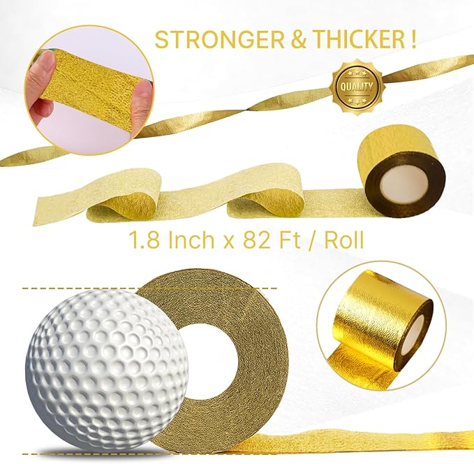 PartyWoo Gold Foil Crepe Paper Streamers 4pcs 328ft Pack of Metallic Gold Foil Crepe Paper for Wedding Birthday Baby Shower Bridal Shower Engagement New Year Eve Graduation Party Decorations