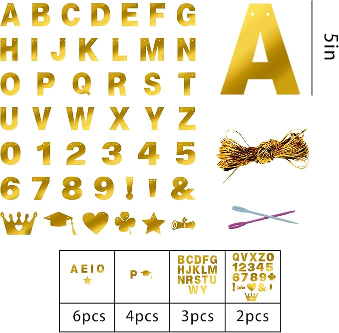 131 PCS Custom Banner DIY Letter Banners Personalized Banner for Birthday Congratulations Wedding Party Banners Golden 5-inch