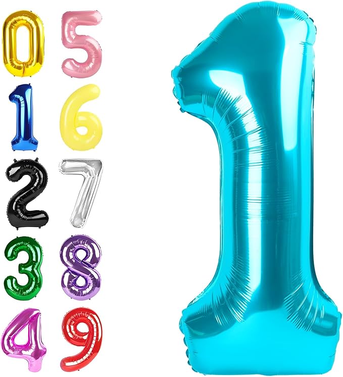 40 Inch Number 1 Balloon, Light Blue Balloons for Birthday Party Decoration, Foil Number 1 Ballon for 1, 10, 11, 12, 13, 21, 100 Celebration, Boy and Girl Birthday, Baby Shower, Anniversary Decor