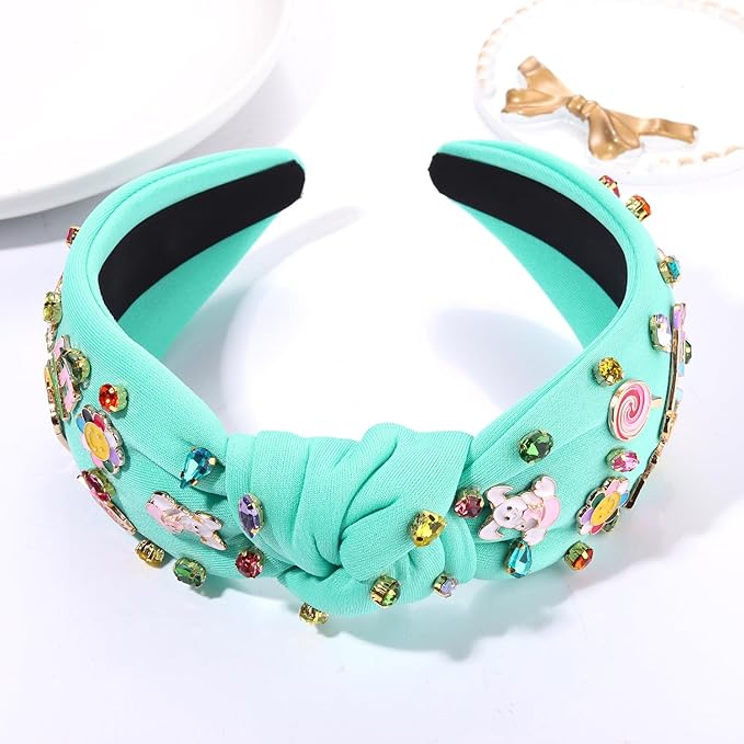 Easter Headband Spring Accessories for Women Easter Egg Bunny Knotted Headband Colorful Crystal Top Knot Headbands Spring Hair Accessories Gifts (EASTER-Blue)