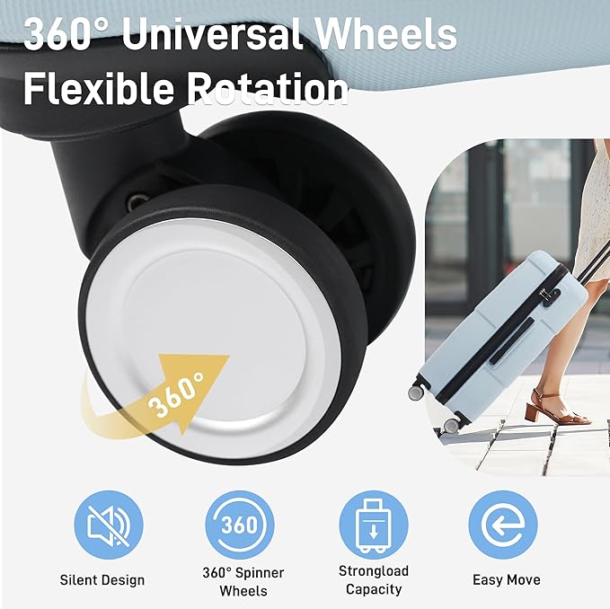 6 Pcs ABS Hardshell Luggage Sets Spinner Wheel Suitcase Lock Suitcases Light Blue