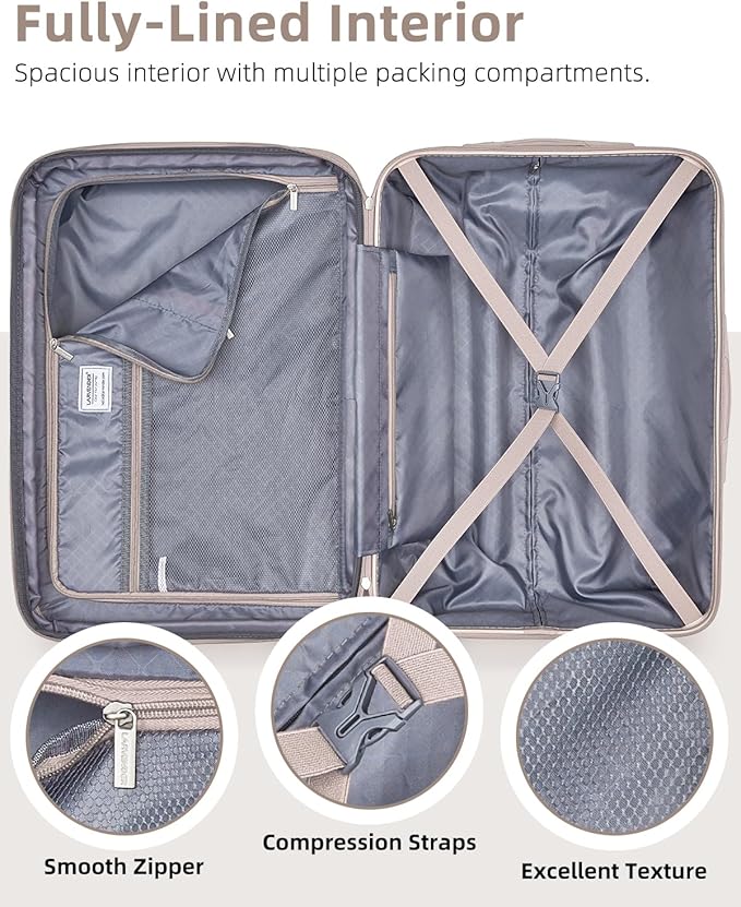 LARVENDER Carry on Luggage 22x14x9 Airline Approved Hardshell Suitcase with Wheels TSA Lock, PC+ABS Lightweight Suitcase Set for Women with Travel Backpack, Glossy Champagne