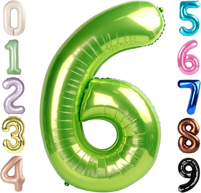 Number 6 Balloon 40 Inch, 6th Birthday Balloon for Boy Girl, Light Green 16 60 61 65 Numbers Balloons Birthday Party Wedding Events Decorations