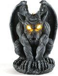 Large Winged Gargoyle Statue with Solar Lights Outdoor Decor, Sitting Gargoyle Monster Dragon Garden Guardian Gothic Creep Scary Sculpture, Patio Yard Lawn Decorations, Valentine's Day Gift