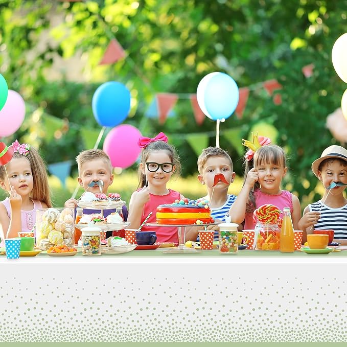 12 Pack White and Sage Green Tablecloth Party Decorations Plastic White Tablecloth Printed Sage Green Table Runner 54 x108 Inch Disposable Rectangle Table Cover for Birthday Graduation