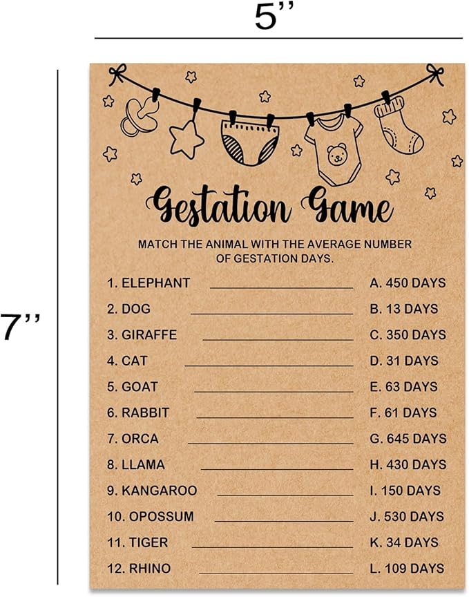 Baby Shower Game, Gestation Game Cards, Baby Shower Party Games Supplies & Activities, Baby Shower Decorations, Baby Shower Ideas, Kraft