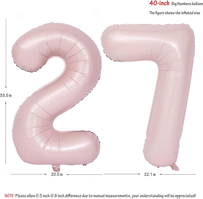 40 In Matte Pink Number Balloons Helium Foil Mylar Balloon Birthday Party banquet Decoration Digital 27