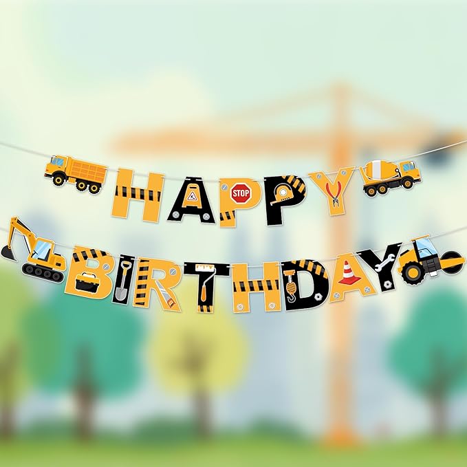 Construction Truck Party Decorations Happy Birthday Banner Construction Truck Party Banner Garland for Birthday Party Decorations Constructions Truck Party Supplies