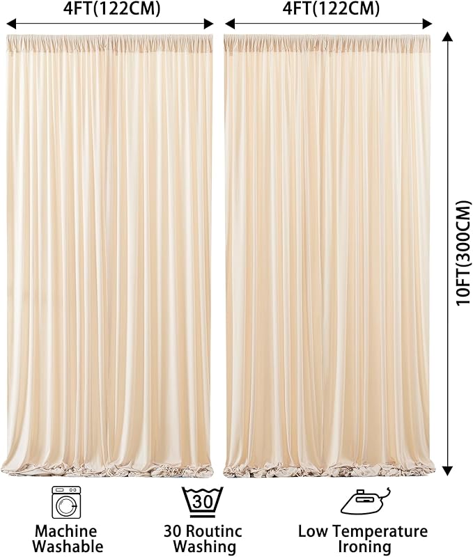 8x10FT Champagne Backdrop Curtains for Wedding Parties, Wrinkle Free Polyester Photography Backdrop Drapes for Baby Shower Birthday Parties Stage Background Stand Decorations 4x10ft,2 Panels