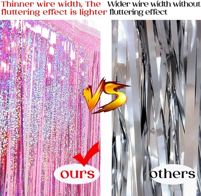 Premium Glitter Pink Fringe Tinsel Garland for Party Decorations -4 Layers Thick, 2 Pack | LILF Foil Metallic Banner Party Streamers for Wedding Birthday Christmas Decoration Home Hanging