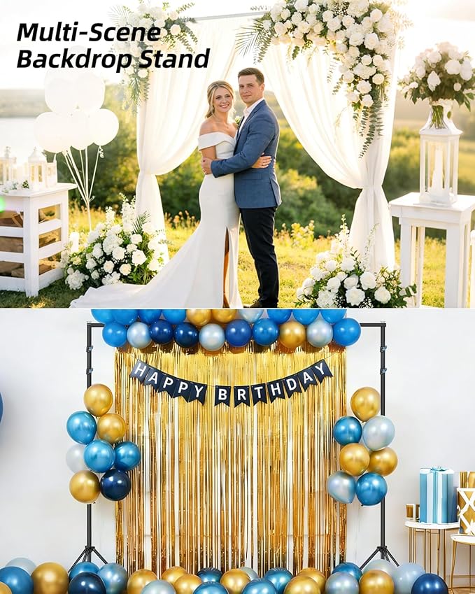 Hemmotop Photo Backdrop Stand 10x8.5ft(WxH), Heavy Duty Background Stand with 2 Sandbags, 2-in-1 T-Shape Photography Backdrop Stands for Party, Photo Booth, Balloon, Projector Screen, Wedding