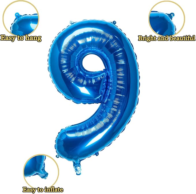 32 Inch Blue Number 9 Balloons Foil Ballon Digital Birthday Party Decoration Supplies (Blue Number 9 Balloon)