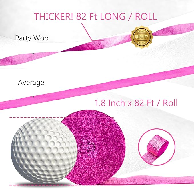 PartyWoo Crepe Paper Streamers 10 Rolls 820ft,Pack of Crepe Paper Streamers in Pink Shades Color,Crepe Paper for Birthday Decorations,Party Decorations,Valentines Day Decorations (1.8 in x 82 Ft/Roll)