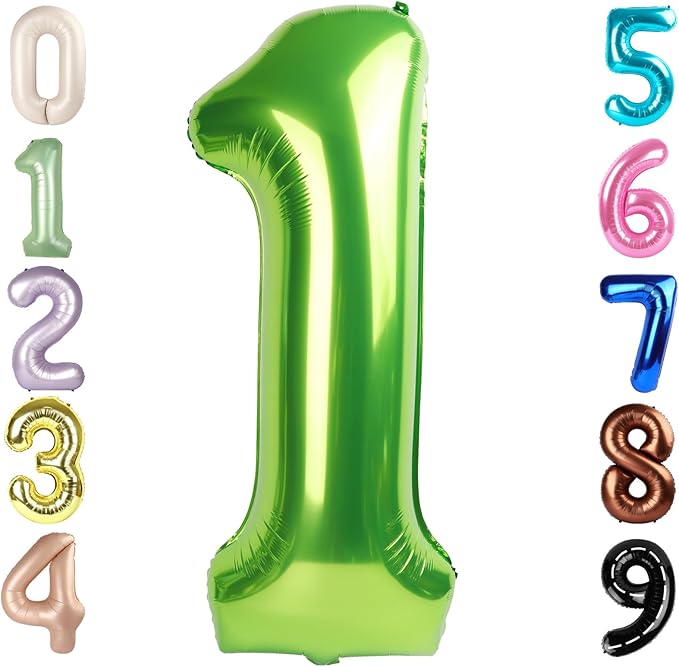 Number Balloons 1, 40 Inch One Balloons for 1st Birthday Girl Boy 1 11 21 Party Decorations Baby Shower Photo Shoot, Light Green 1 Balloon