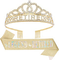 SuPoo Retirement Party Decorations Retired Sash for Women Gold Retired Tiara Crown Rhinestone Headband Retirement Gifts The Legend Has Retired Sash for Both Women and Men Party Supplies Favors
