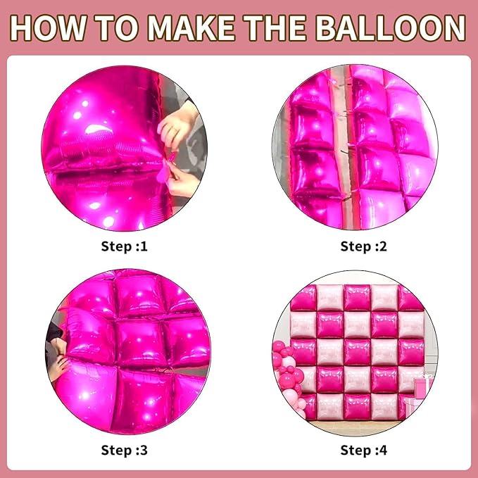 Hot Pink and Rose Double Sided Square Foil Balloons Wall,19 Inches Pink Metallic Foil Balloons Tunnel Arch Kit for Girls Bachelorette,Wedding,Anniversary,Valentine's Day Party Background Decoration