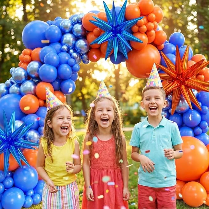 Blue and Orange Balloon Arch Kit, 151Pcs Royal Blue Metallic Blue Orange Balloon Garland kit, Different Size Balloons for Girl Birthday Anniversary Baby Shower Graduation Party Decorations