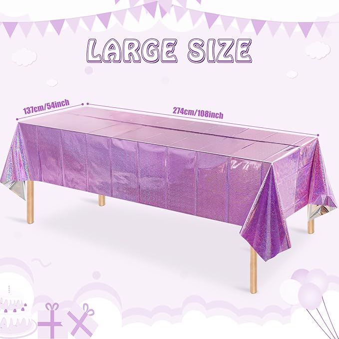 1 Pack Iridescent Light Purple Plastic Tablecloths Shiny Disposable Laser Rectangle Table Covers Holographic Foil Tablecloth Iridescent Kpop Birthday Bridal Wedding Party Decoration, 54 x 108 Inch
