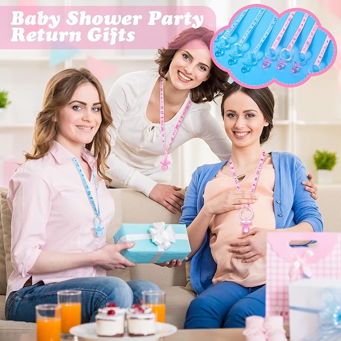 Coume 36 Pcs Shower Party Pacifiers Necklace Acrylic Pacifiers Charm Necklace for Shower Party Decorations Gender Reveal Table Scatter(Blue, Pink)