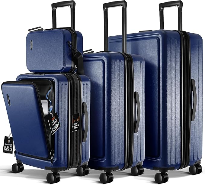 TRAVELARIM Hard Shell Luggage Sets with Spinner Wheels 4 Piece, Expandable Large Suitcases with TSA Lock, Travel Large Suitcase Set, Navy Luggage Set