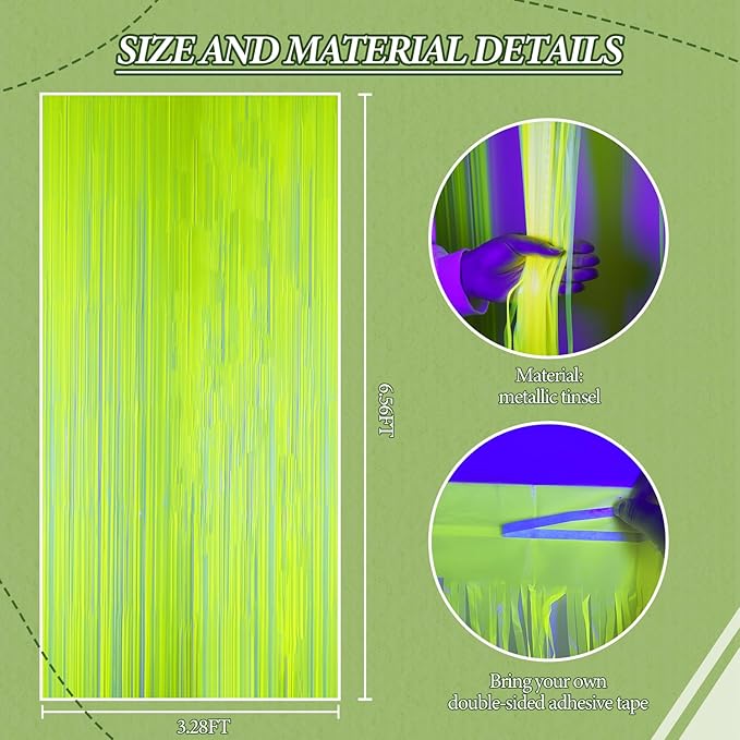 2 Pack Foil Fringe Backdrop - Fluorescent Yellow Shiny Tinsel Curtains for Party Decoration/Photo Booth Props - 3.3x6.6 FT Metallic Foil Backdrop for Birthday, Wedding, Graduation, Christmas