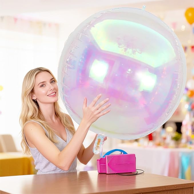 Iridescent Round Foil Balloons 32 Inch 5 Pcs Holographic 4D Ball Balloons Clear Balloon Ornament Mylar Balloon for Girls Mermaid Under The Sea Rainbow Birthday Wedding Baby Shower Party Decor