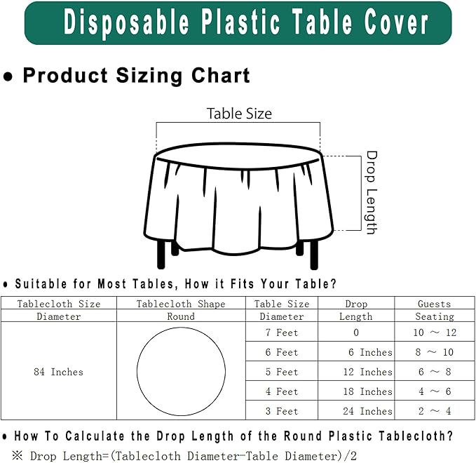PARTY ULYJA Light Blue Plastic Tablecloths 2 Pack Disposable Table Covers 84 Inch Circle Baby Shower PEVA Sky Blue Table Cloths for Picnic Birthday Wedding Banquet Parties 6 ft Round Table Use