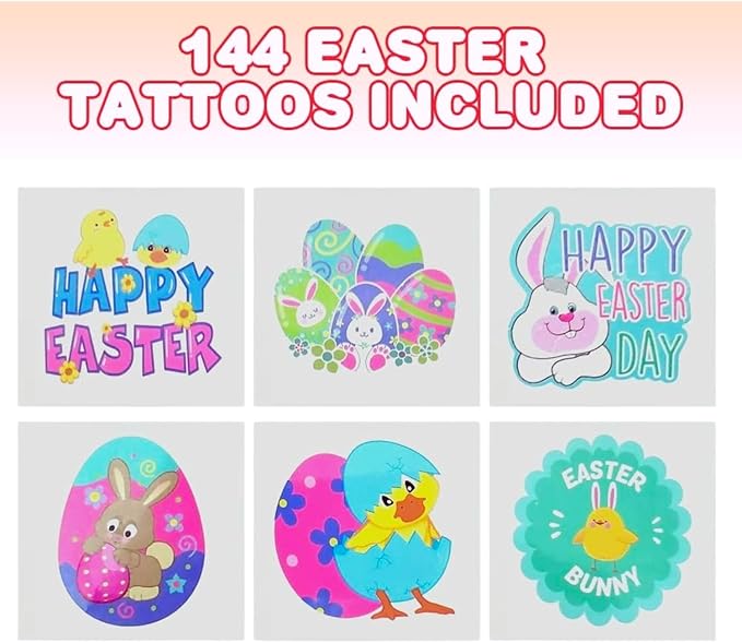 Easter Basket Stuffers for Kids, 144 Pack Easter Tattoos for Kids, Individual Temporary Tattoos Easter Themes, Fake Tattoo Stickers, Egg Fillers, Easter Treats, Easter Toys, Easter Basket Essentials