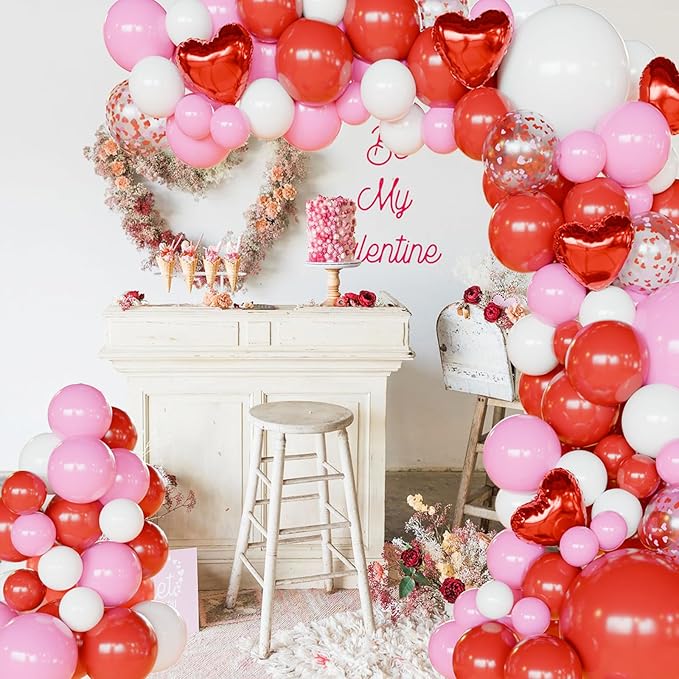 Pink and Red Balloon Arch Kit,112pcs Different Size Pink and Red Balloons,Light Pink Balloons for Birthday Valentines Day Wedding Party Decoration