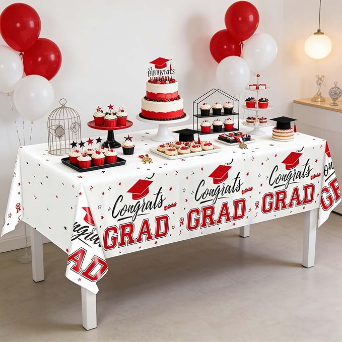 Oigco 2026 Graduation Decorations, 2 Pack Red Graduation Tablecloths Class of 2026, Congrats Grad Plastic Table Cloths for Graduation Party Decorations, 54 x 108 Inch