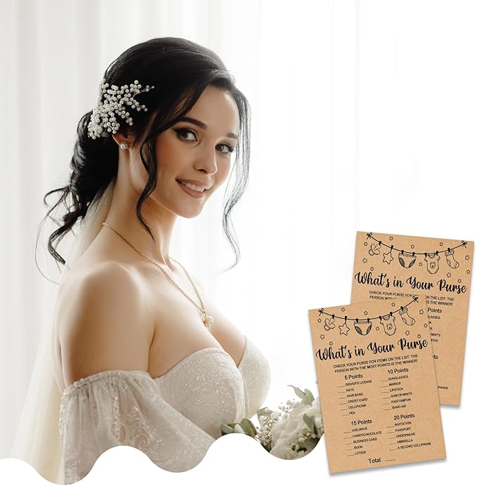 Wedding Shower Games, Bridal Shower Games Cards, What's in Your Purse, Bachelorette Party Game Ideas, Party Activities Ideas Supplies, 30 Game Cards Included, Kraft