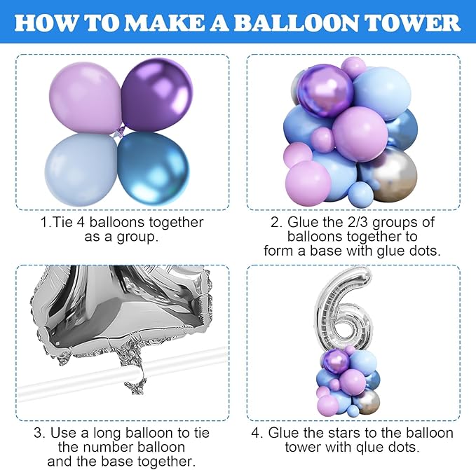 Snow 6th Birthday Decorations Girl, Snowflake Balloon Garland Arch Kit, Laser Explosion Star Balloons, Silver Number 6 Balloon Tower for Baby Shower Girls 6th Snow Theme Party Supplies