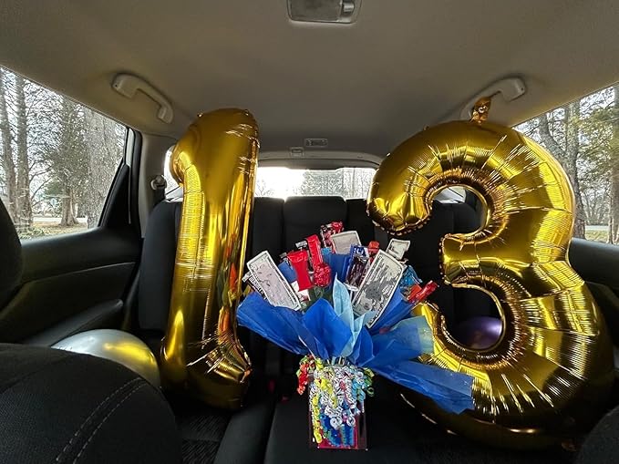 13 Gold Number Balloons, 40 Inch Balloons for Woman Man 13th Birthday Party Decoration, Foil Number Ballon for 13, 31 Anniversary, Bridal Shower, Graduation, Valentine's Day, Mother's Day, Easter