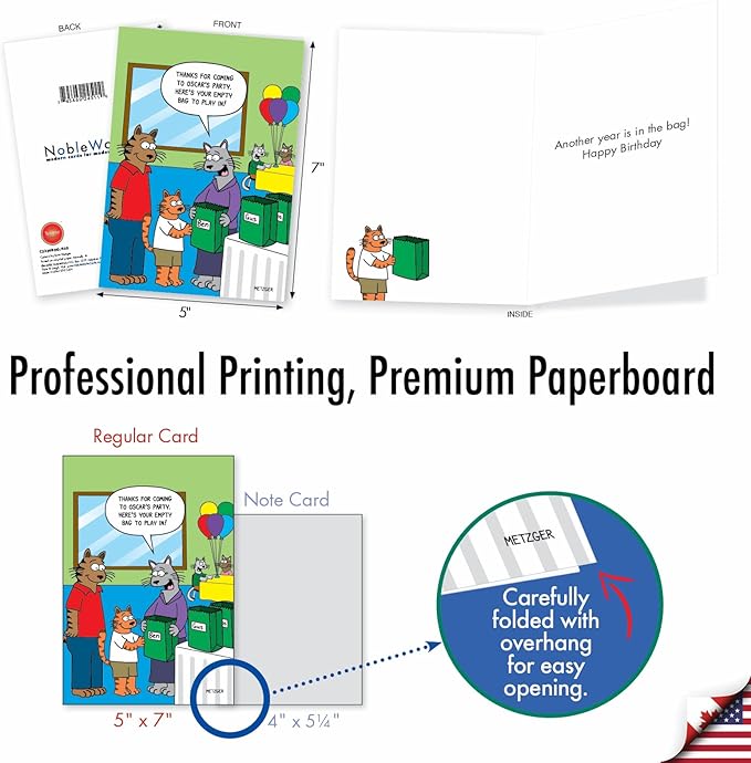 NobleWorks - 1 Funny Animal Card for Birthdays - Pet Cat and Dog Humor, Birthday Notecard with Envelope - Empty Bag C3334BDG