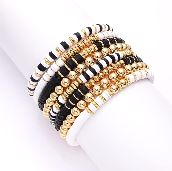 Surfer Heishi Bracelets for Women Stackable Rainbow Vinyl Disc Clay Beaded Stretch Bracelets Elastic Layering Friendship Bracelets Boho Summer Beach Jewelry