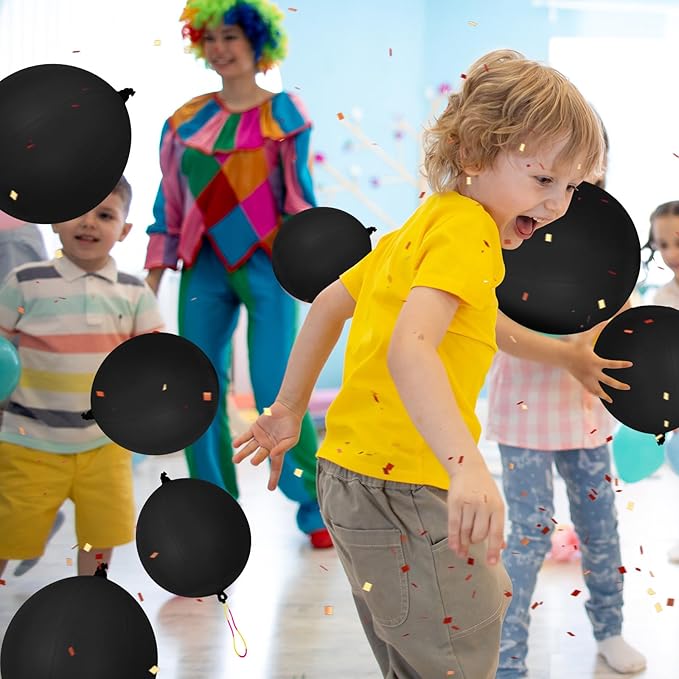 24Pcs Black Punch Balloons Bounce Balloon with Rubber Band Handle Punching Heavy Duty Farm Themed Punch for Birthday Party, Kids (Black)