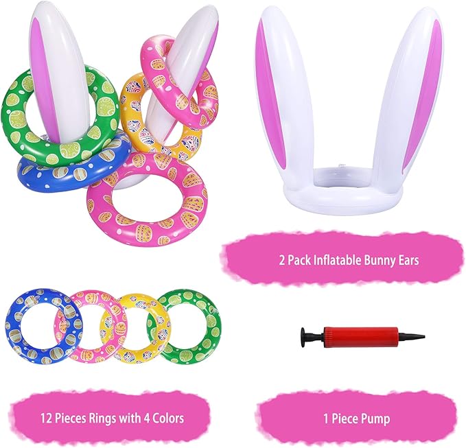 Max Fun Easter Bunny Inflatable Ring Toss Games for Kids Easter Indoor Outdoor Party Games Carnival Toss Game for Easter Party Favors