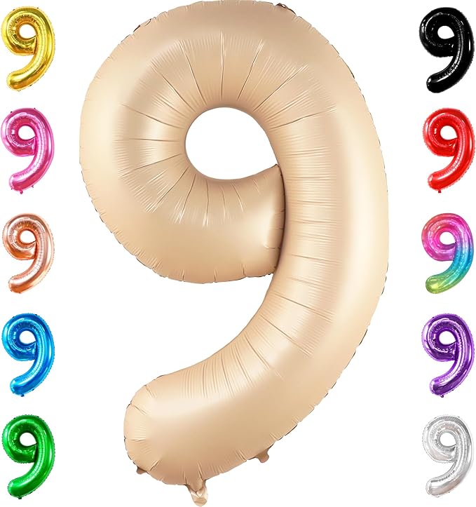 KatchOn Giant Caramel Number 9 Balloon - 40 Inch | 1 Count | Caramel 9 Balloon | 9 Birthday Balloon Decorations