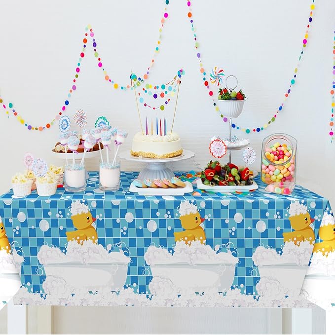 Oudain 3 Pcs Plastic Yellow Duck Tablecloth Disposable Cute Bubble Rubber Yellow Ducky Table Cover for Birthday Party Decorations Supplies, 51 x 86.6 Inch
