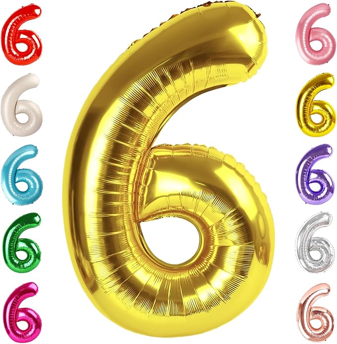 Number 6 Balloon 40 Inch, 6th Birthday Balloon for Boy Girl, Gold 16 60 61 65 Numbers Balloons Birthday Party Wedding Events Decorations