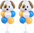 Dog Emoticon Balloon Table Centerpiece Stand Kit 2 Sets for Table with 2 PCS Dog Head Foil Balloons, 14 PCS Paw Print Yellow Blue Latex Balloons for Puppy Birthday, Doggy Party Decorations Supplies