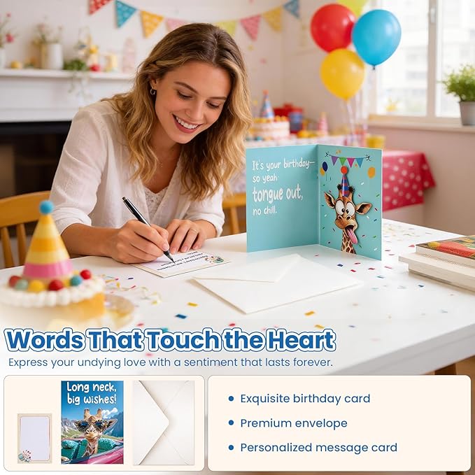 Funny Birthday Cards with Sound & Motion, Musical Shaking Giraffe Interactive Greeting Card for Women Men Kids, Happy Birthday Card with Envelope for Family Friends Coworker, 5.9 x 7.9 in