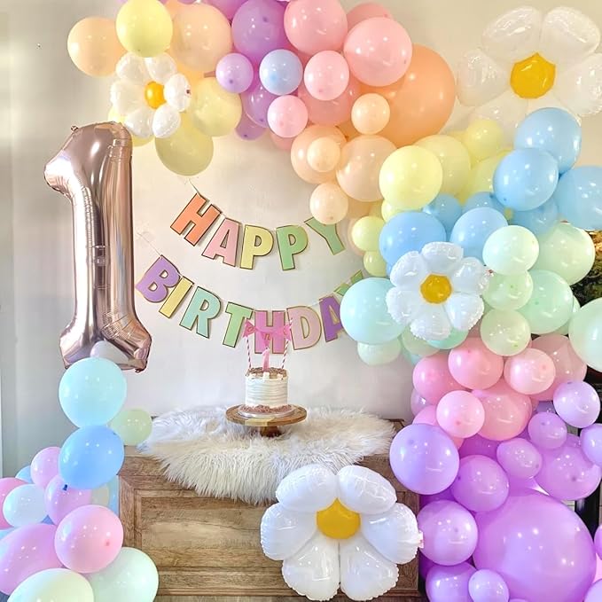 Balloon Garland Kit Blue Teal Dusty Pink, 119 PCS Baby Blue Teal Retro Blush Pink Purple Yellow Balloon Arch with Flower Balloon DIY Kit, Different Sizes Balloons for Groovy Birthday Party Decorations