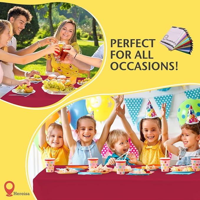 Cerise 6 Pack Disposable Plastic Tablecloths 54" x 108", Rectangle Table Cover, Hot Pink for Parties